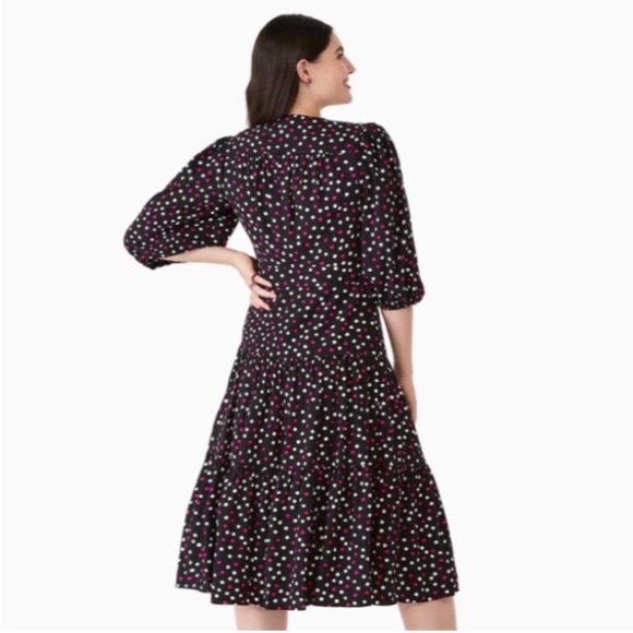 Kate Spade Glimmer Polka Dot Midi Wrap Dress Sz XS / 2 - Black Pink Flowy Preppy - Picture 4 of 13